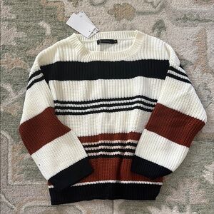 Striped Sweater in Rust Brown  ,Black, White
